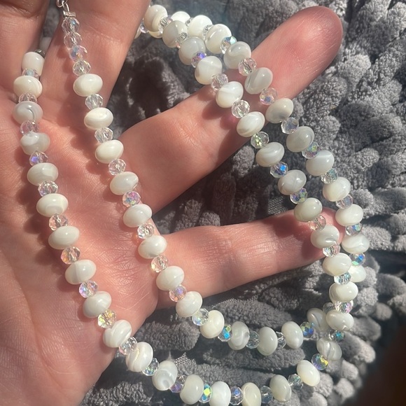 Natural Shell Bead Flat Round Mother of Pearl Rondelle & crystal spacers New - Picture 1 of 7